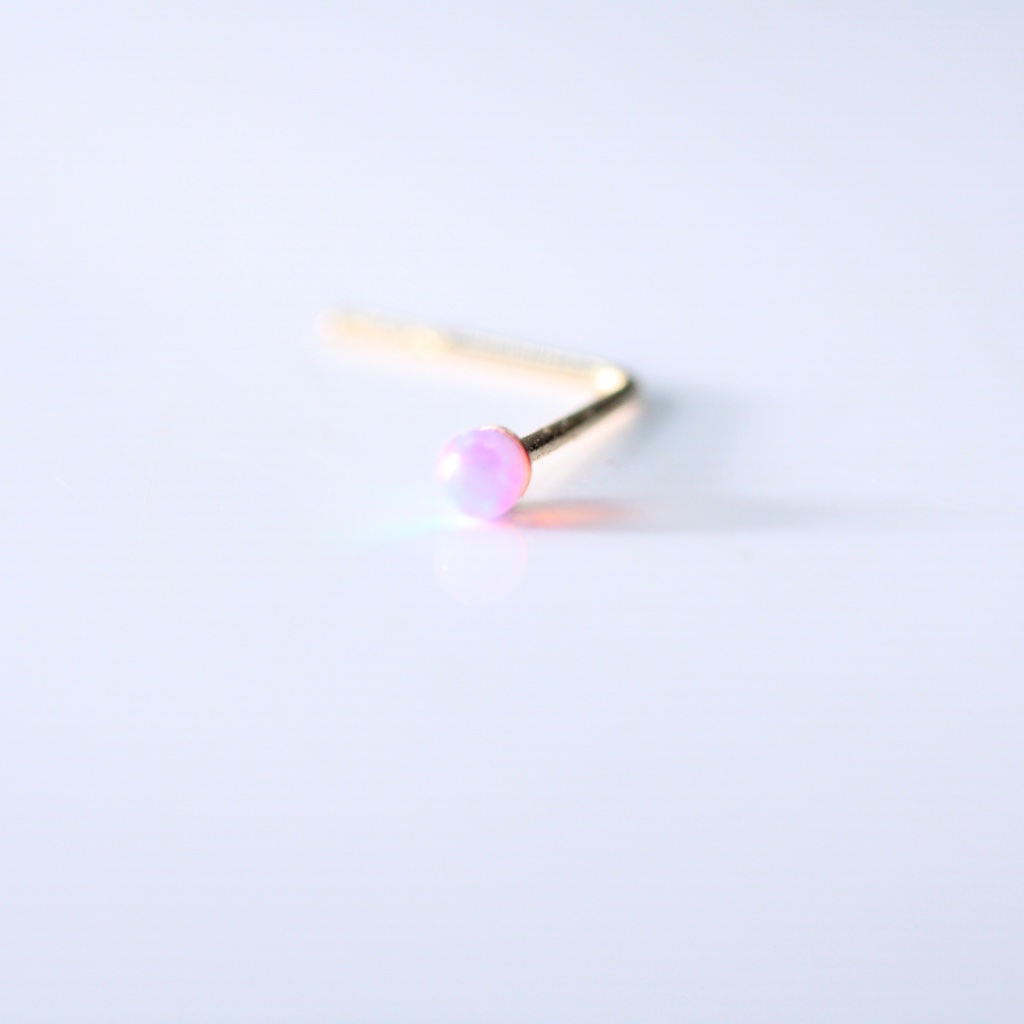 9kt Gold Opal Nose Piercing L Shaped 22gauge New